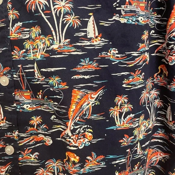 Navy Tropical Print Men's Shirt - Picture 4 of 12